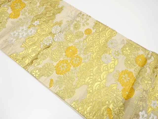 アンティーク　秋草に古典柄織り出し袋帯（材料）